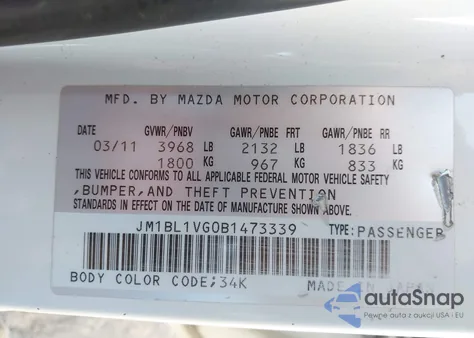 2011 Mazda Mazda3 I Touring from USA, damaged, VIN JM1BL1VG0B1473339